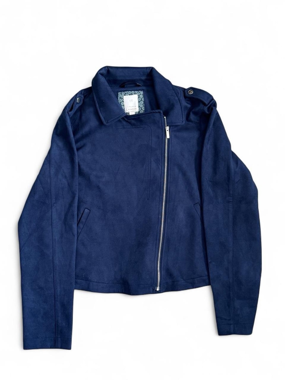 LC Lauren Conrad Deep Navy Asymmetrical Zip Faux Suede Jacket